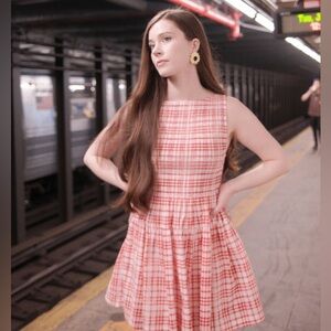 NWT Hill House Home Cosima Mini Nap Dress - Cherry Watercolor gingham red 1M